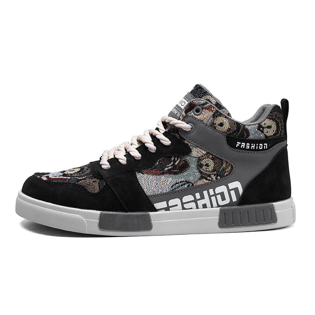 Men's Fashion High Top Chinese Style Skate Sneakers Stylish Comfortable Skateboarding Road Running Walking Shoes