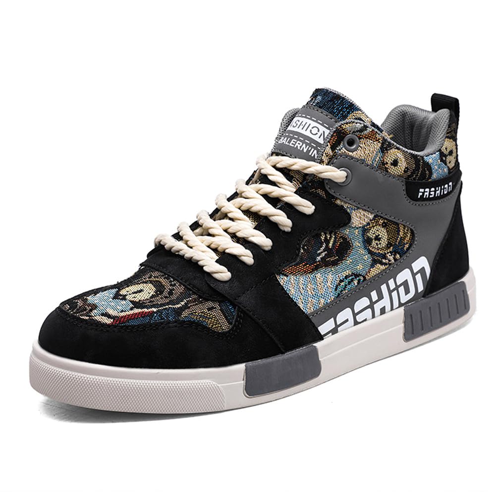 Men's Fashion High Top Chinese Style Skate Sneakers Stylish Comfortable Skateboarding Road Running Walking Shoes