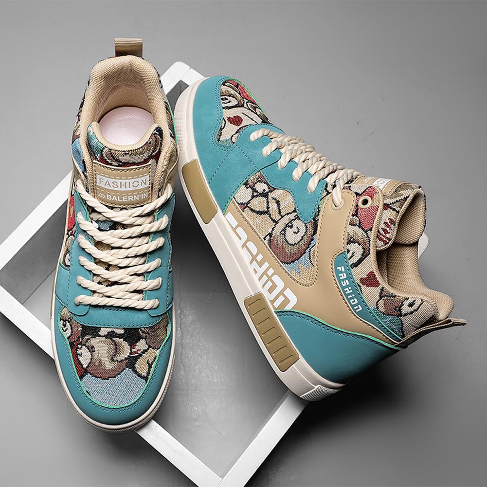 Men's Fashion High Top Chinese Style Skate Sneakers Stylish Comfortable Skateboarding Road Running Walking Shoes